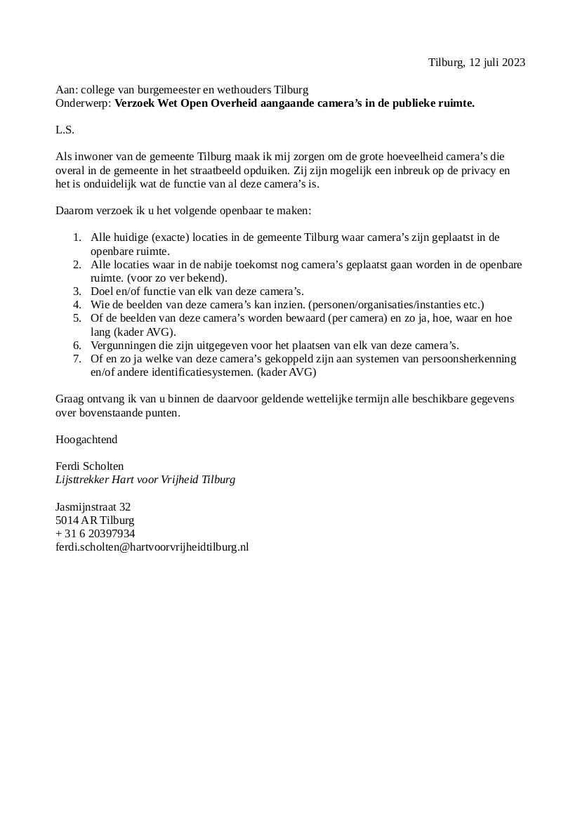 WOO verzoek cameratoezicht gemeente Tilburg